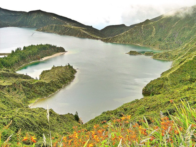 Lagoa do Fogo is a crater lake within the Agua de Pau Massif